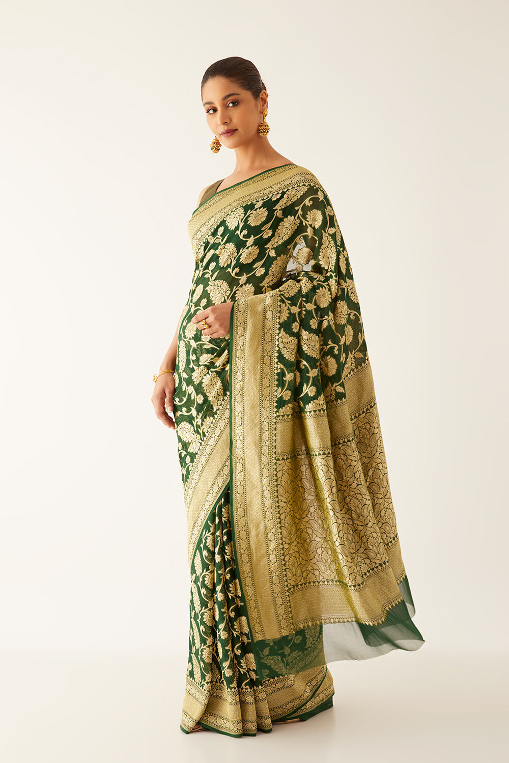 Green Pure Georgette Banarasi Brocade Saree image number null