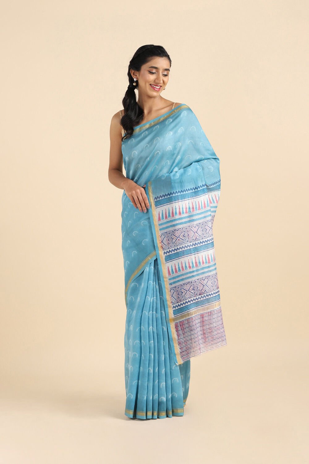 Light Blue Pure Silk Cotton Shibori Saree image number null