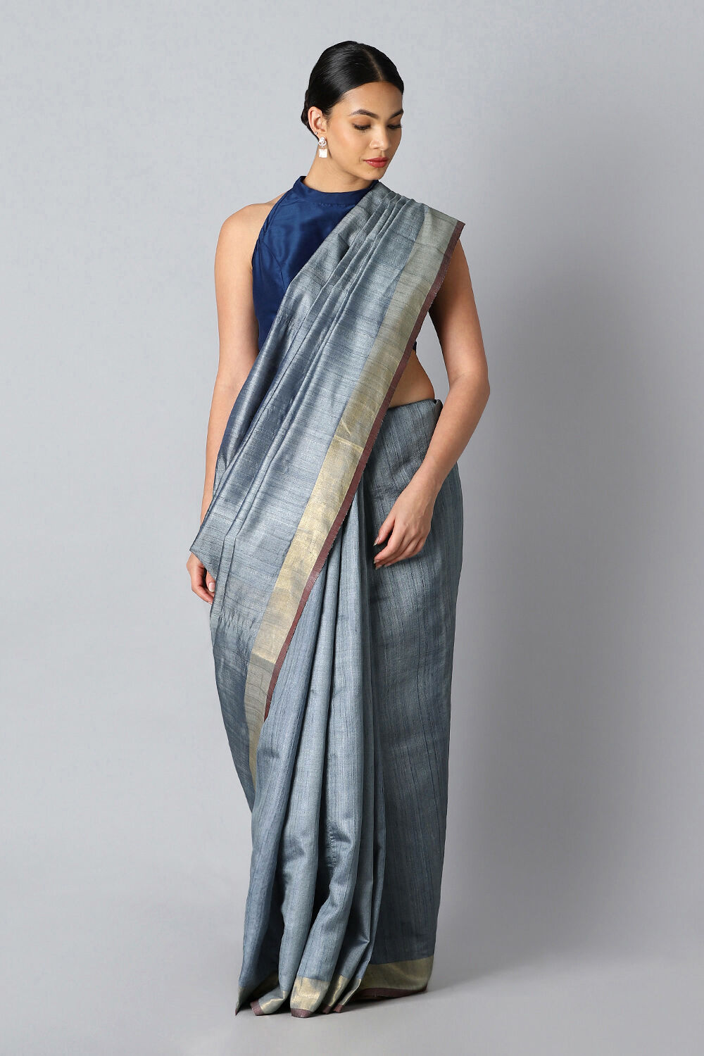 Grey Pure Tussar Bhagalpuri Saree image number null