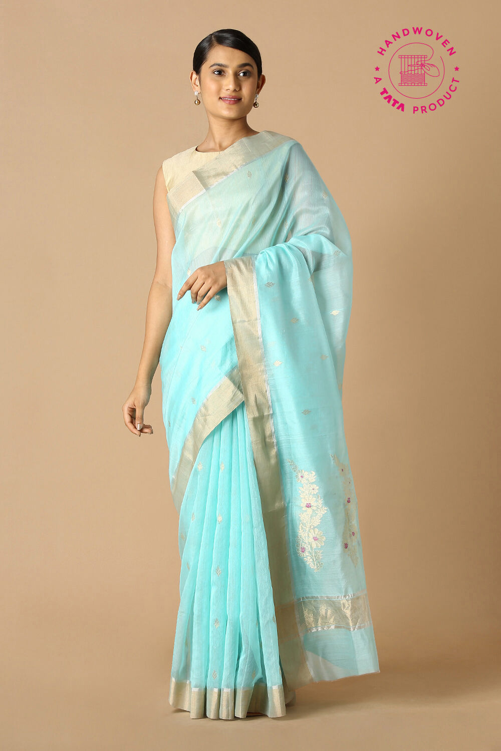 Light Blue Pure Silk Cotton Chanderi Saree image number null