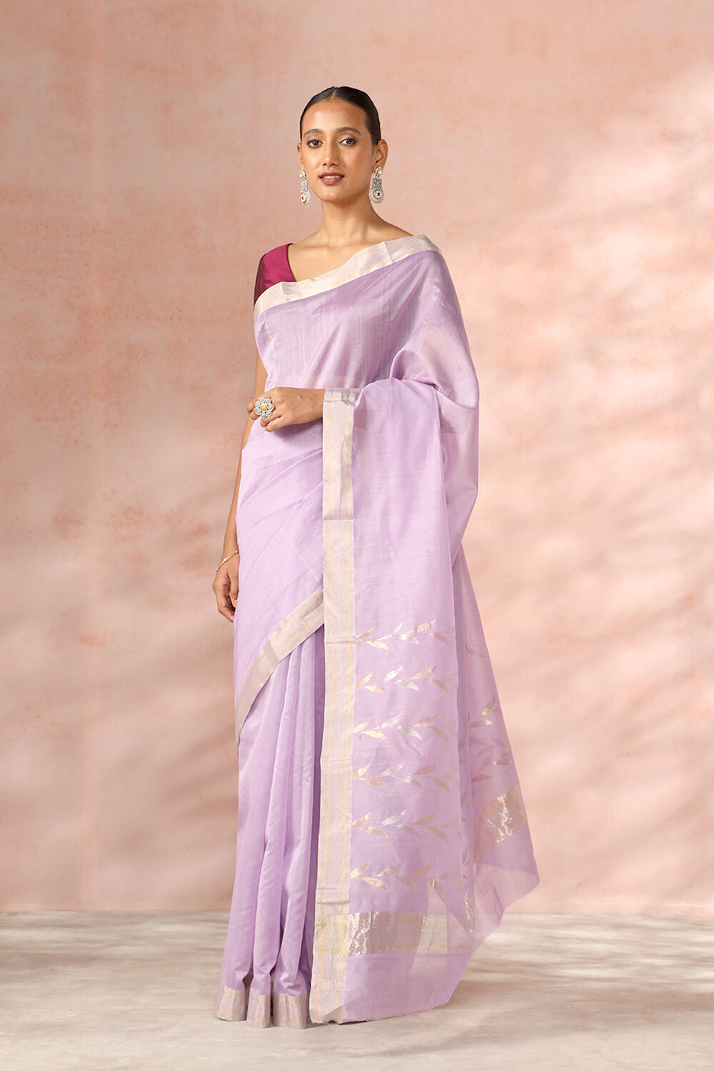 Light Violet Chanderi Pure Silk Cotton Woven Saree image number null