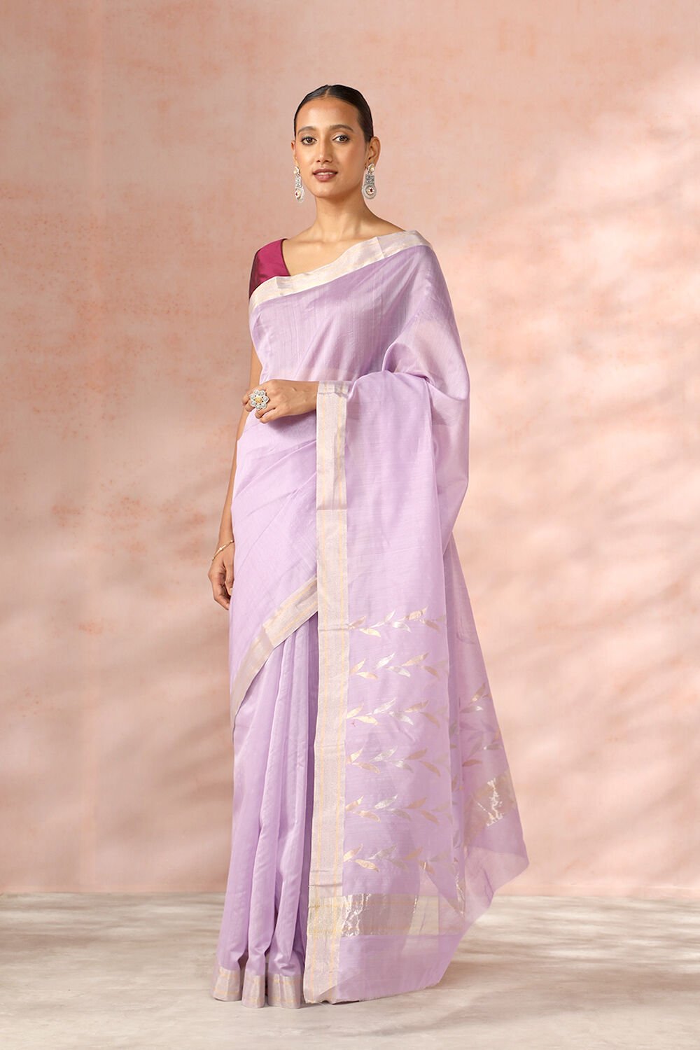 Light Violet Chanderi Pure Silk Cotton Woven Saree image number null