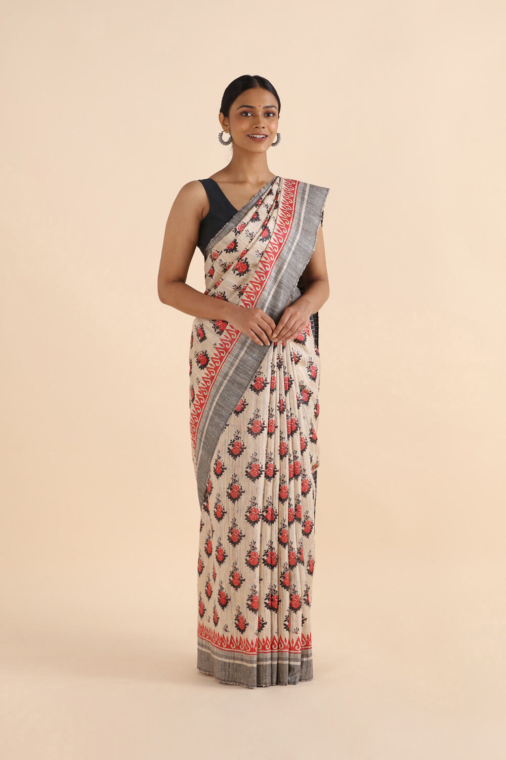 Beige Pure Tussar Printed Saree image number null