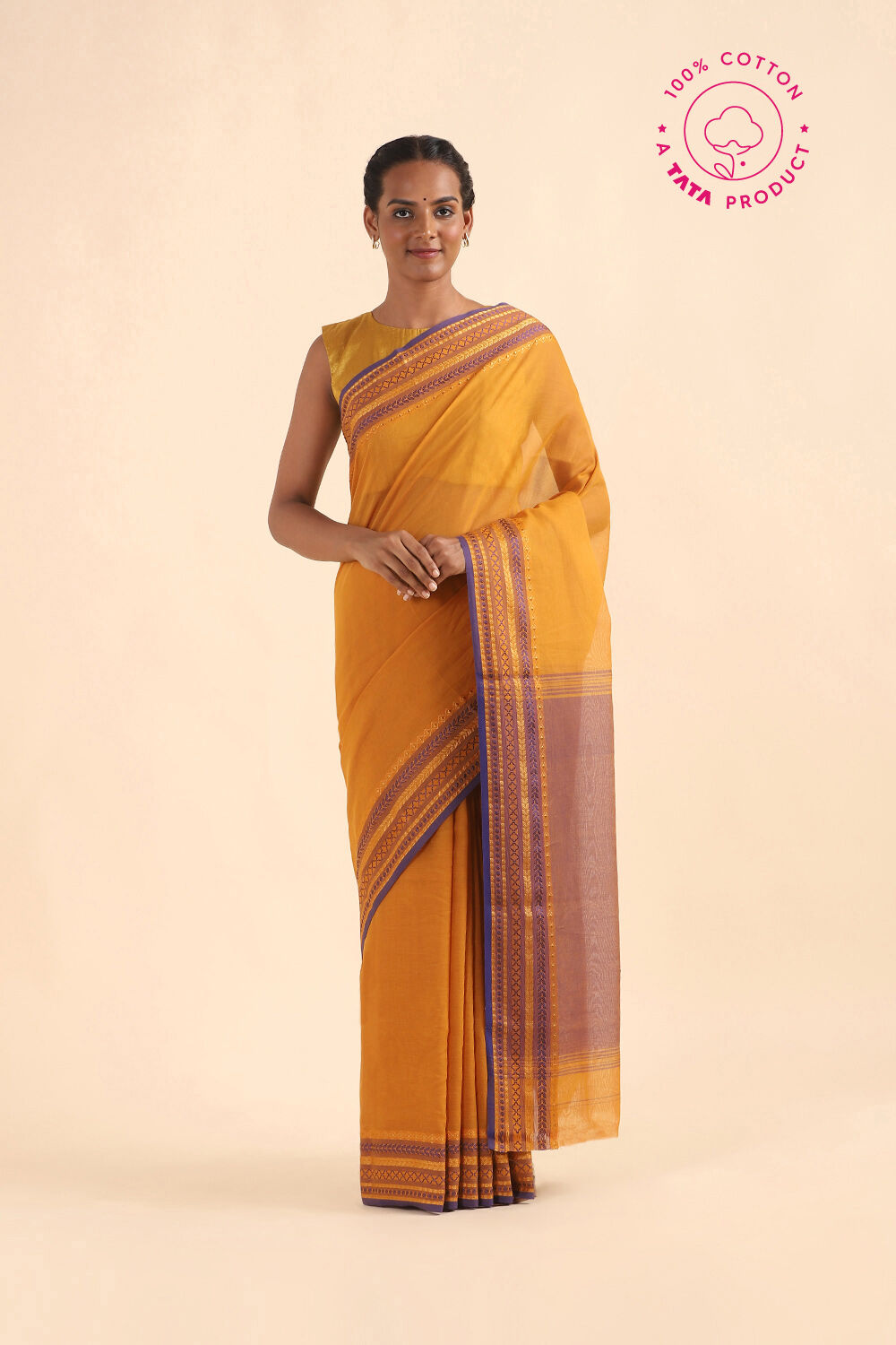 Dark Pure Yellow Cotton Bengal Saree image number null