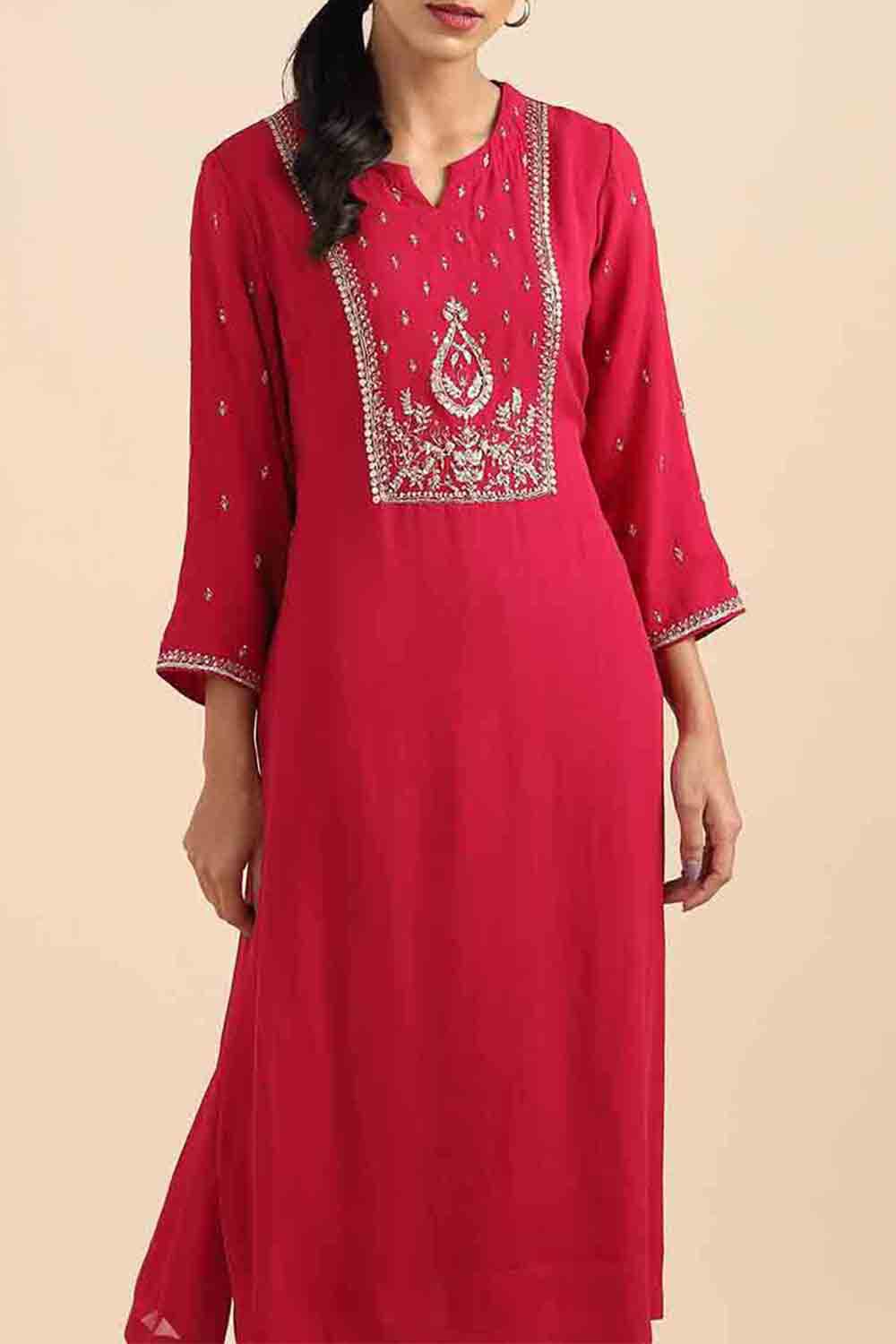 Dark Pink Viscose Embroidered Kurta Set image number null
