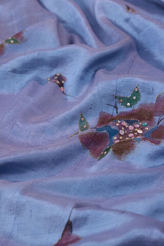 Light Violet Bengal Pure Silk Hand Painted Embroidered Saree thumbnail image number null