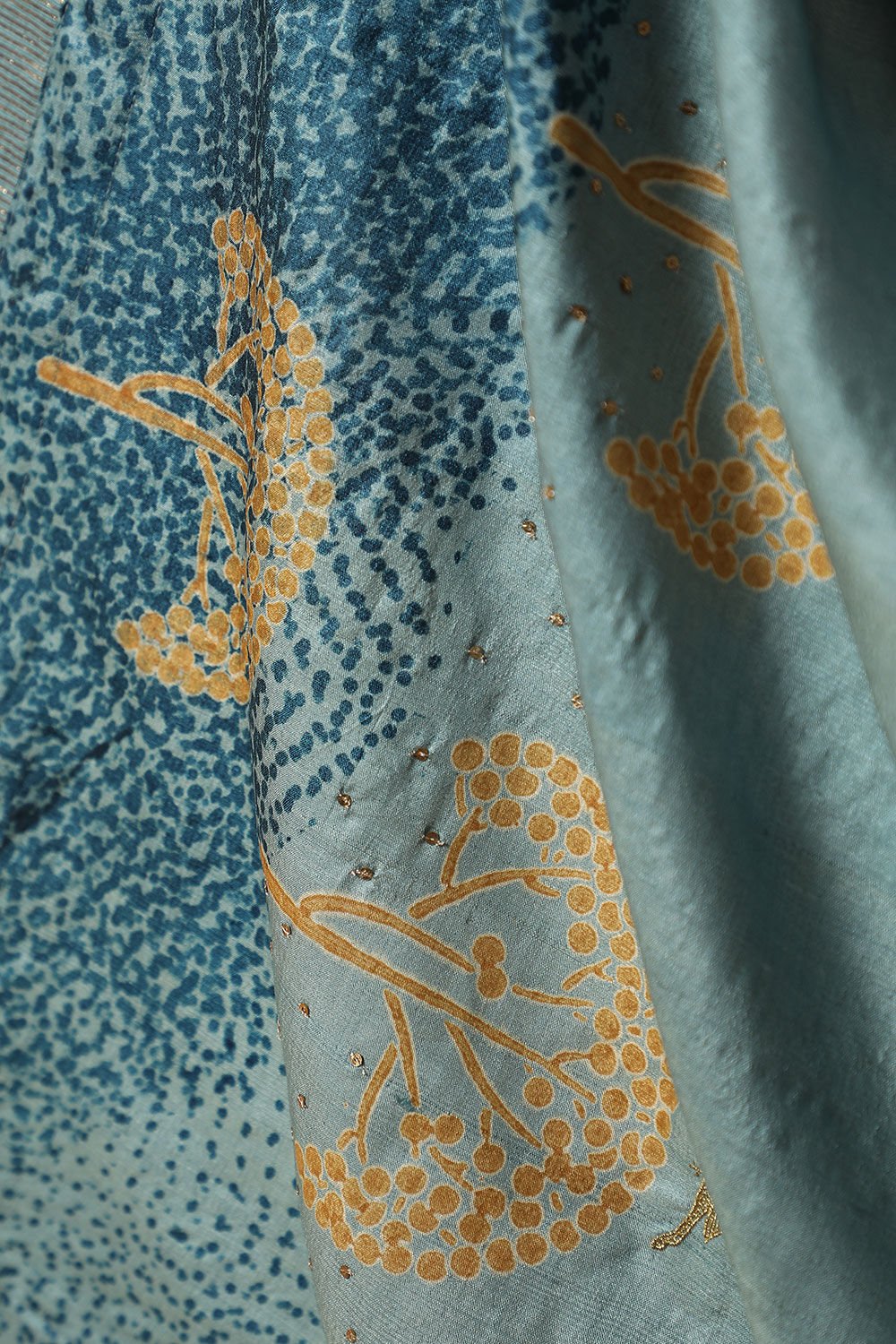 Blue Pure Tussar Silk Hand Painted Saree image number null