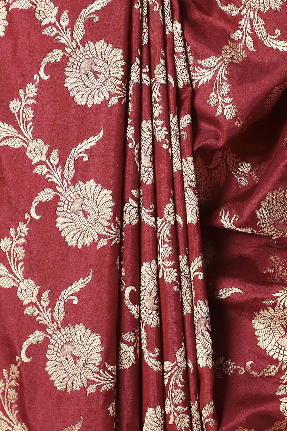 Dark Red Pure Silk Banarasi Saree image number null