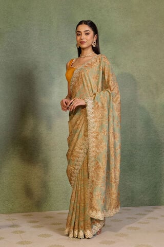 Light Blue Viscose Tissue Embroidered Saree thumbnail image number null