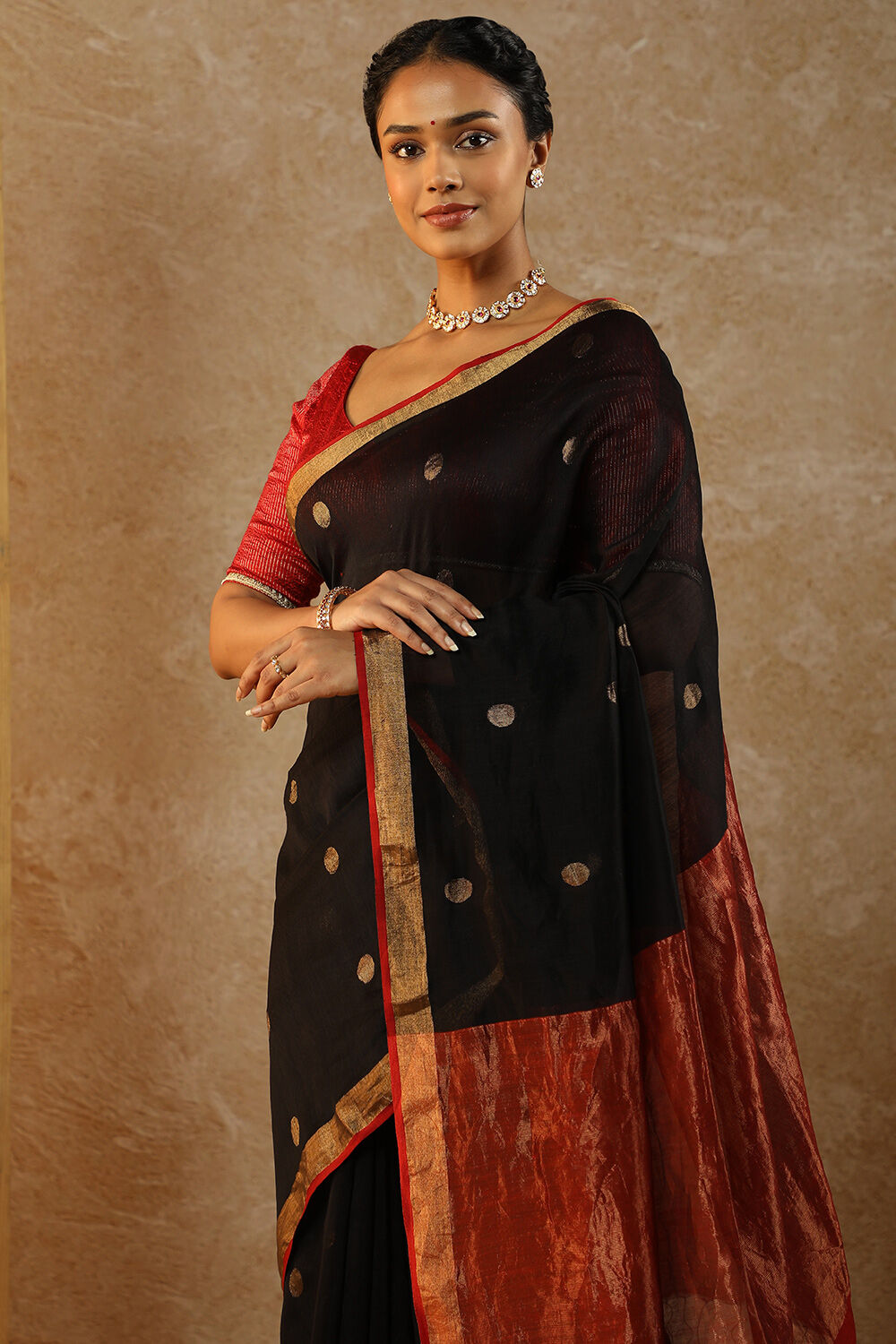 Black Bengal Pure Silk Cotton Jamdani Saree image number null