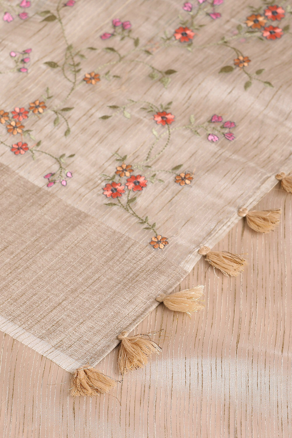 Beige Pure Embroidered Saree image number null
