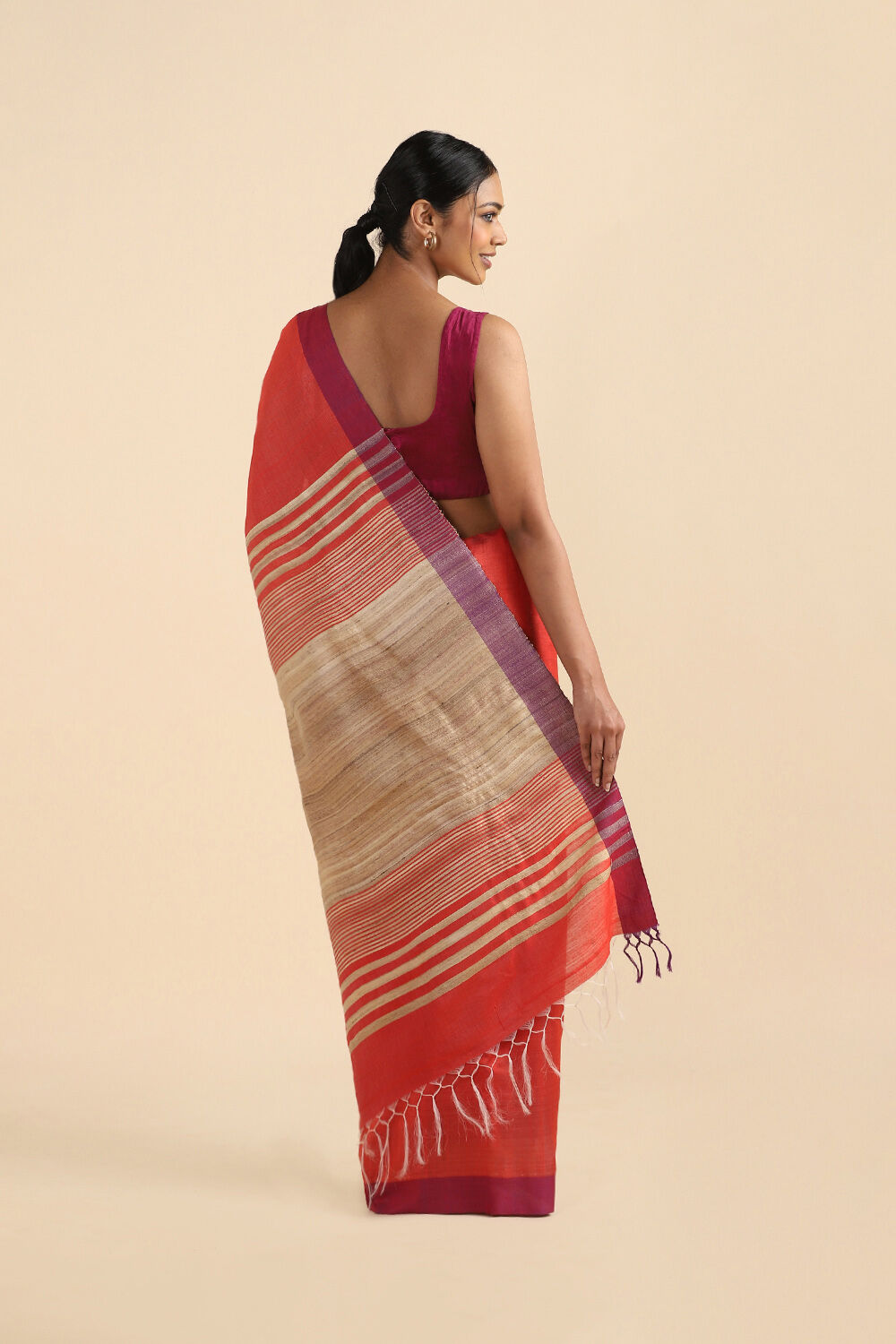 Red Pure Silk Viscose Bhagalpuri Saree image number null
