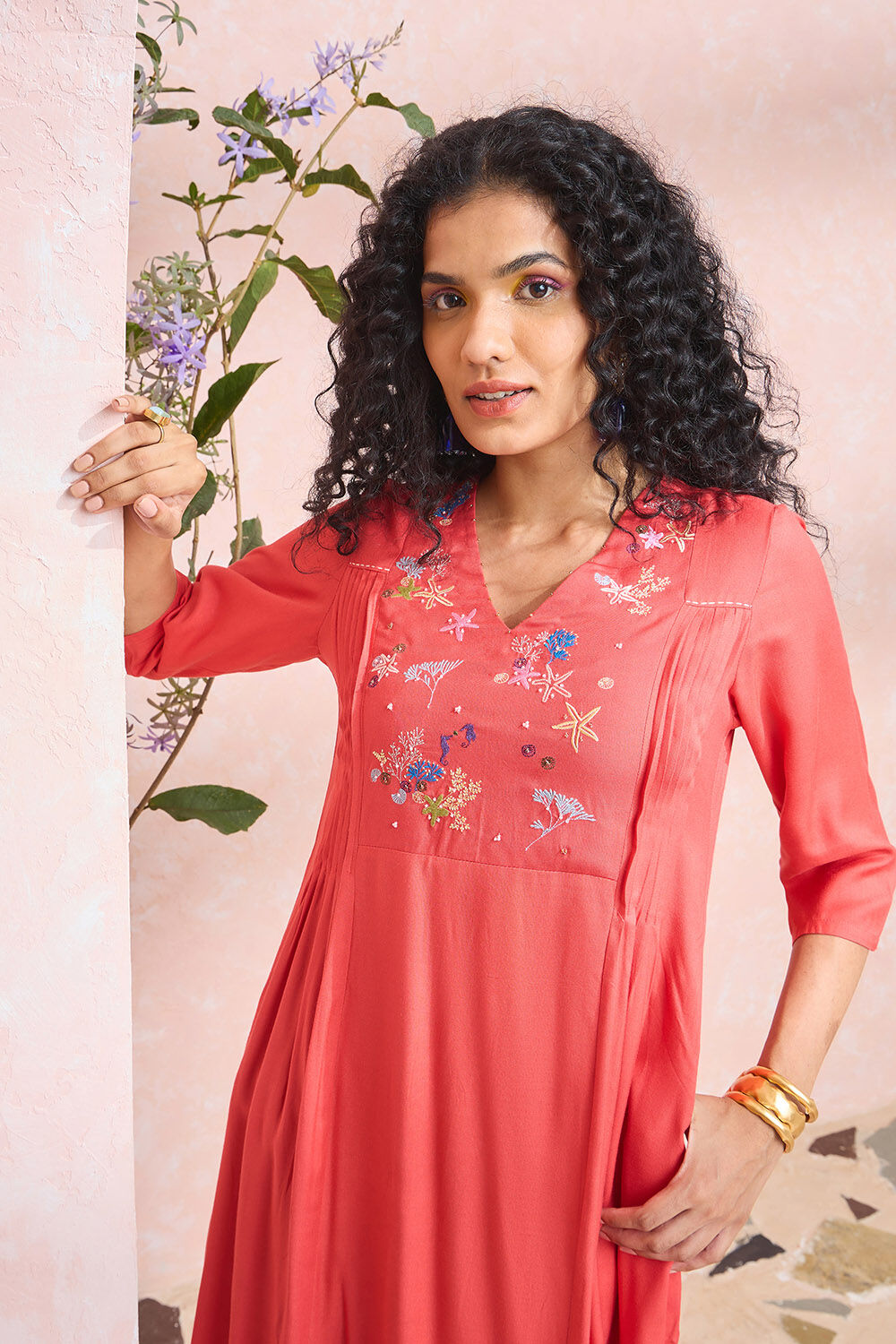 Orange Viscose Embroidered Kurta image number null