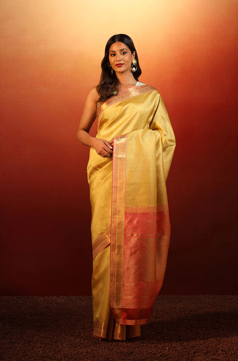 Yellow Woven Pure Silk Kanjivaram Saree