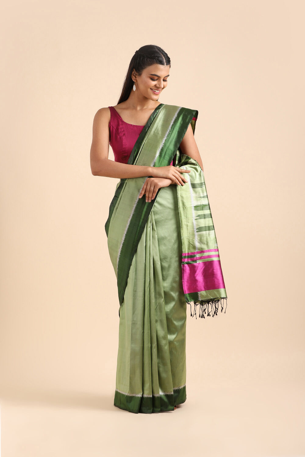 Light Green Pure Silk Odissa Ikat Saree image number null