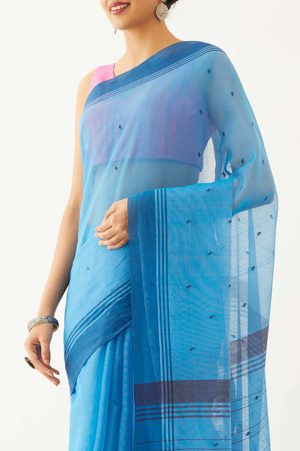 Blue Pure Silk Cotton Woven Chanderi Saree image number null