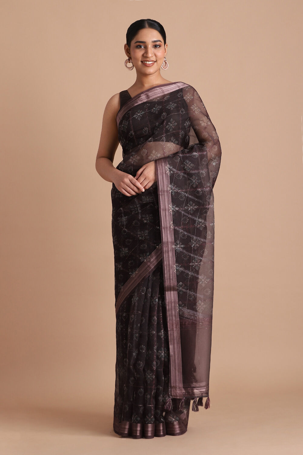 Brown Pure Embroidered Saree image number null
