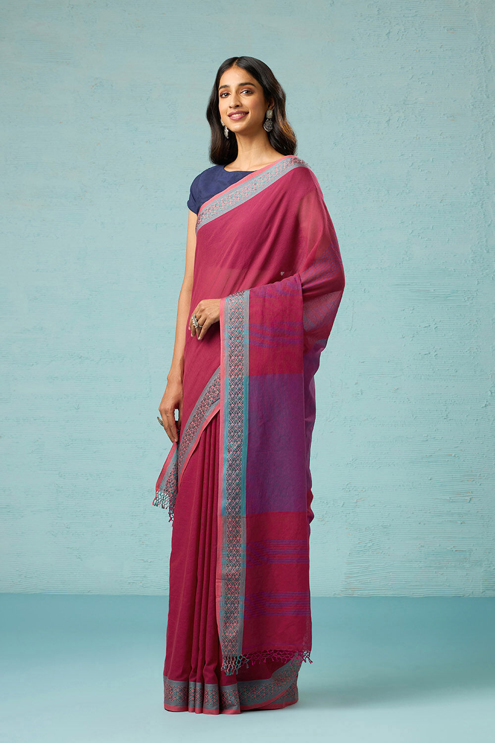 Pink Woven Pure Cotton Bengal Saree image number null