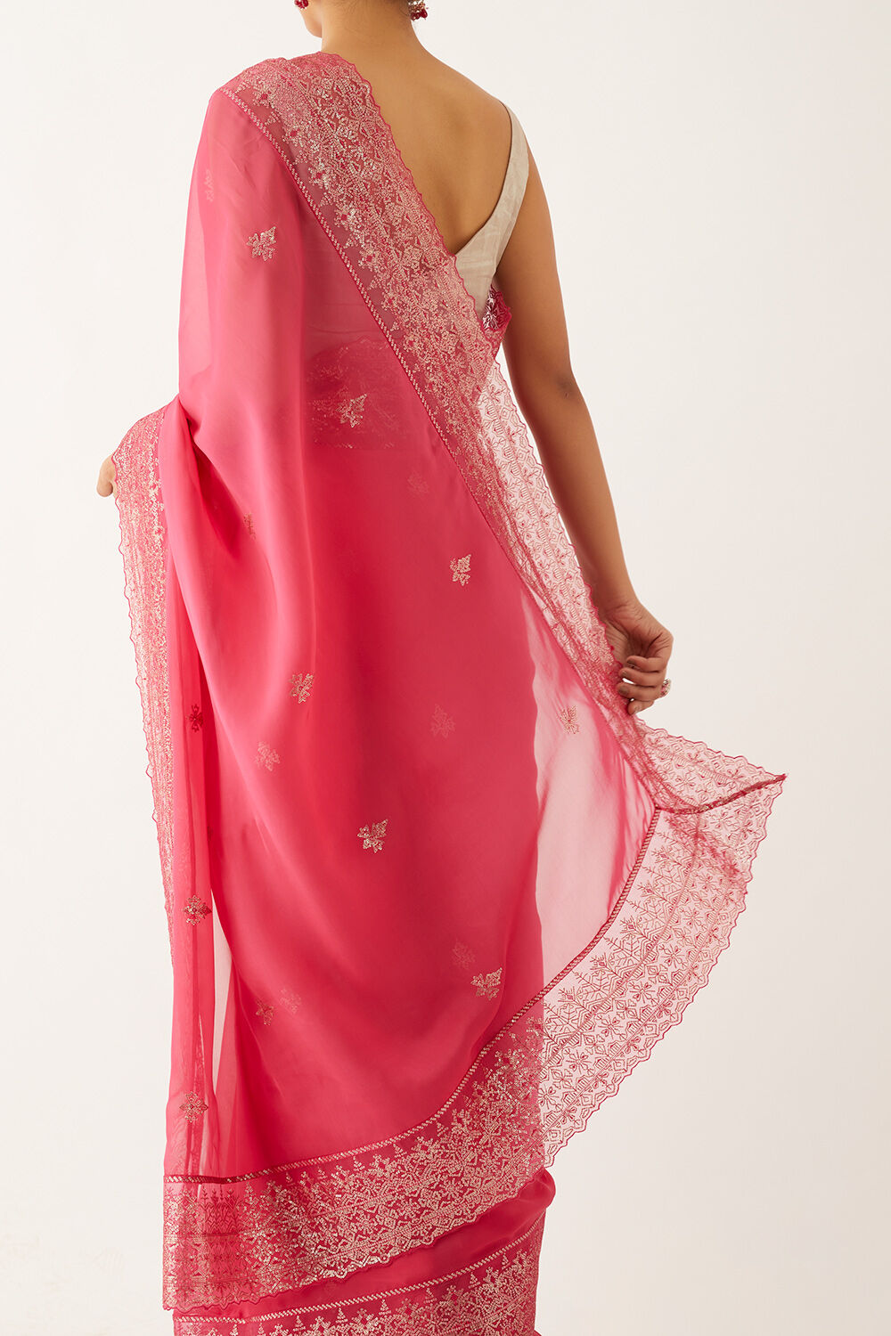 Dark Pink Viscose Organza Embroidered Saree image number null