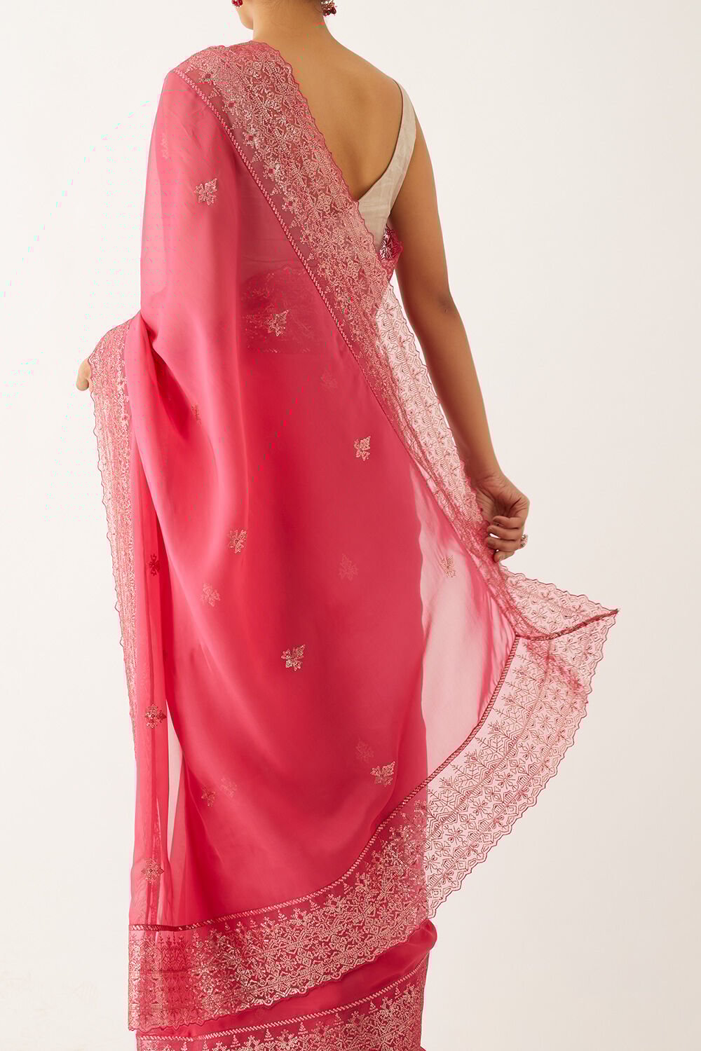 Dark Pink Viscose Organza Embroidered Saree image number null