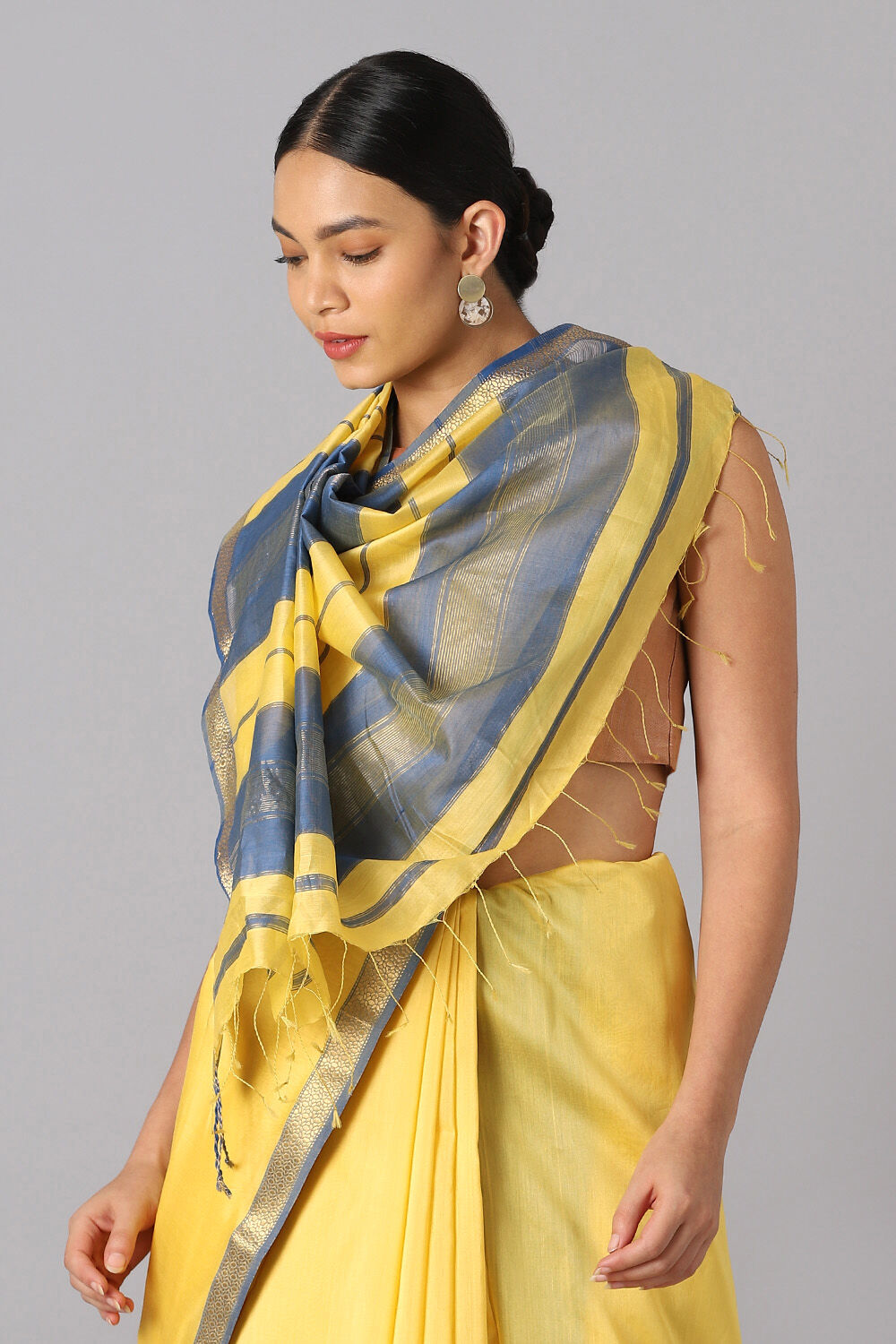 Yellow Pure Silk Cotton Maheswari Saree image number null