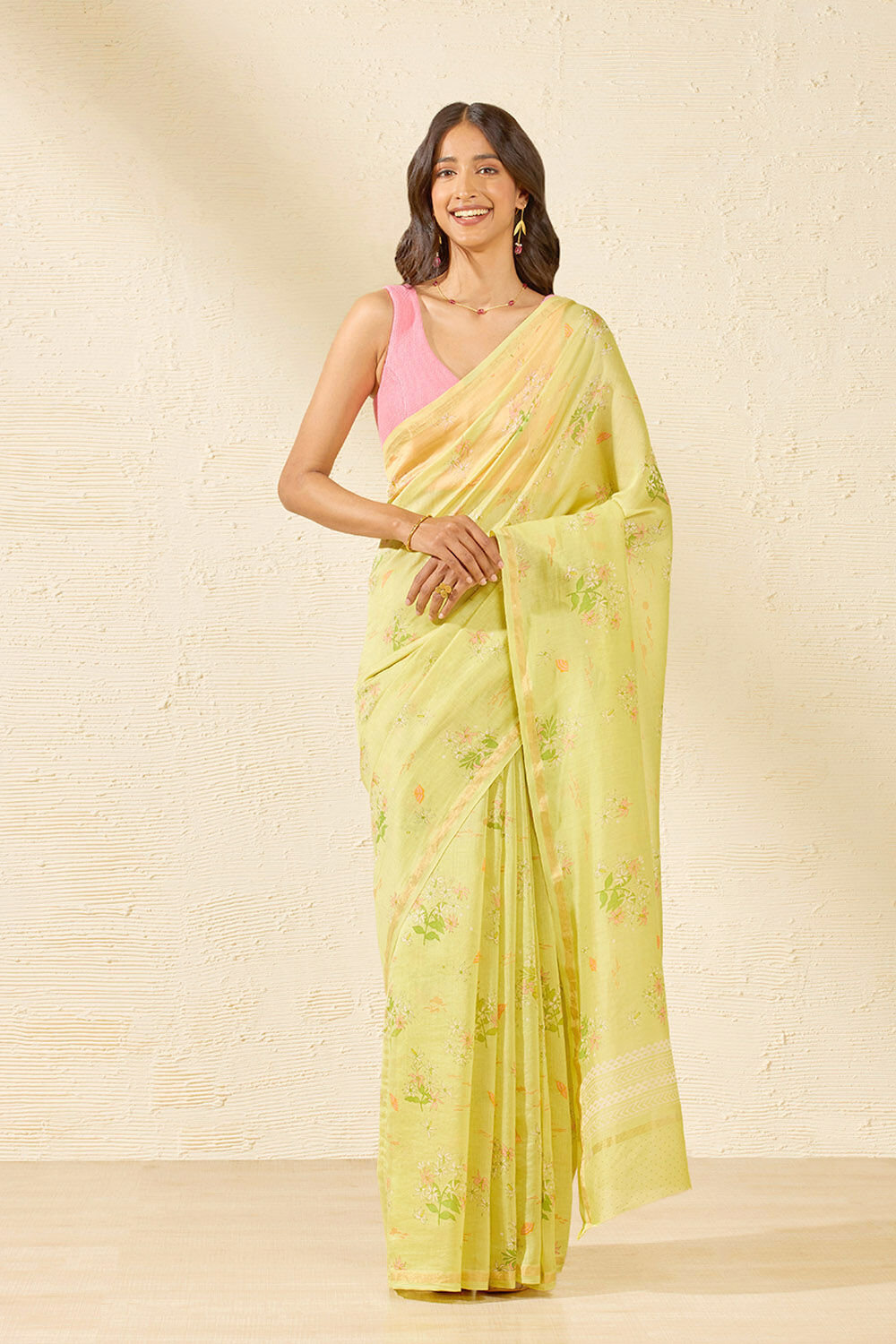 Light Green Bagru Screen Printed Pure Silk Cotton Saree image number null