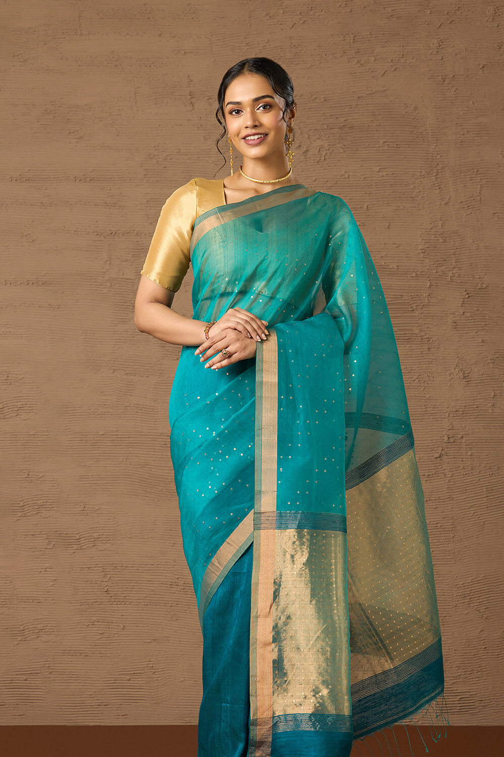 Blue Woven Pure Silk Bengal Saree image number null