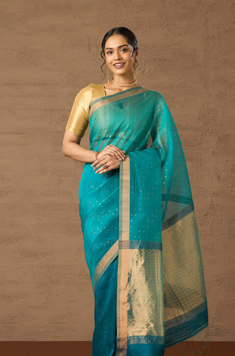 Blue Woven Pure Silk Bengal Saree