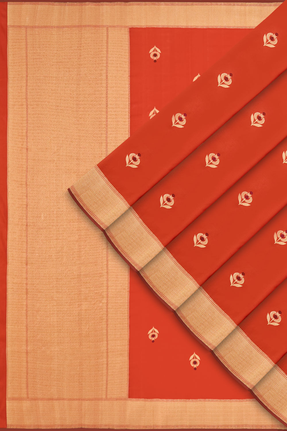 Orange Pure Silk Kadwa Banarasi Saree image number null