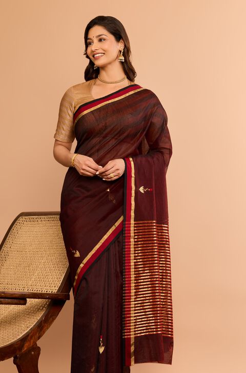 Dark Red Eknaliya Pure Silk Cotton Chanderi Saree