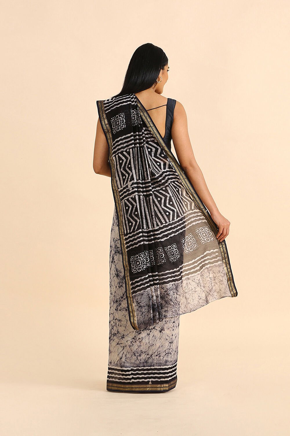 Black Batik Pure Silk Cotton Saree image number null
