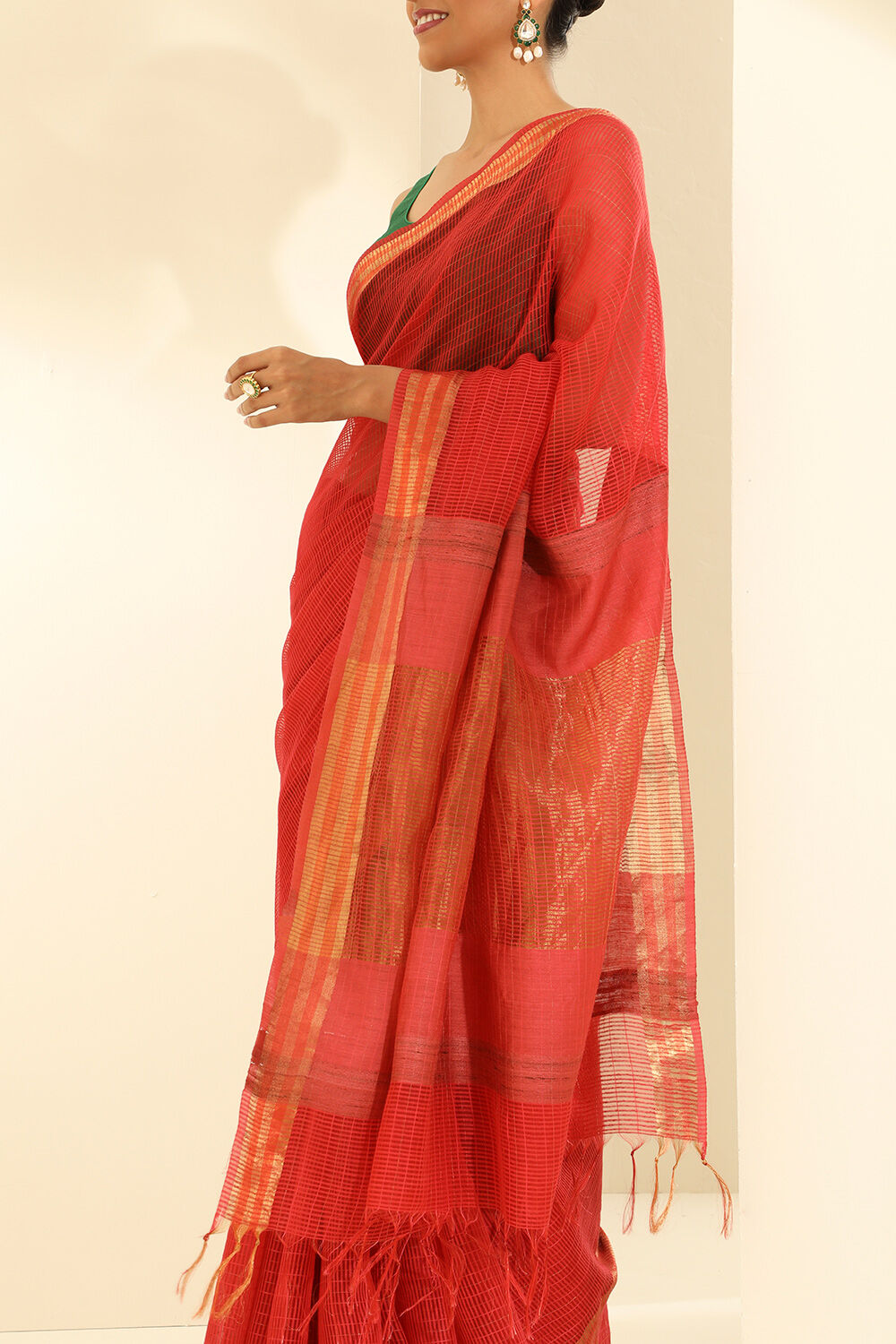 Light Red Pure Tussar Silk Woven Bhagalpuri Saree image number null