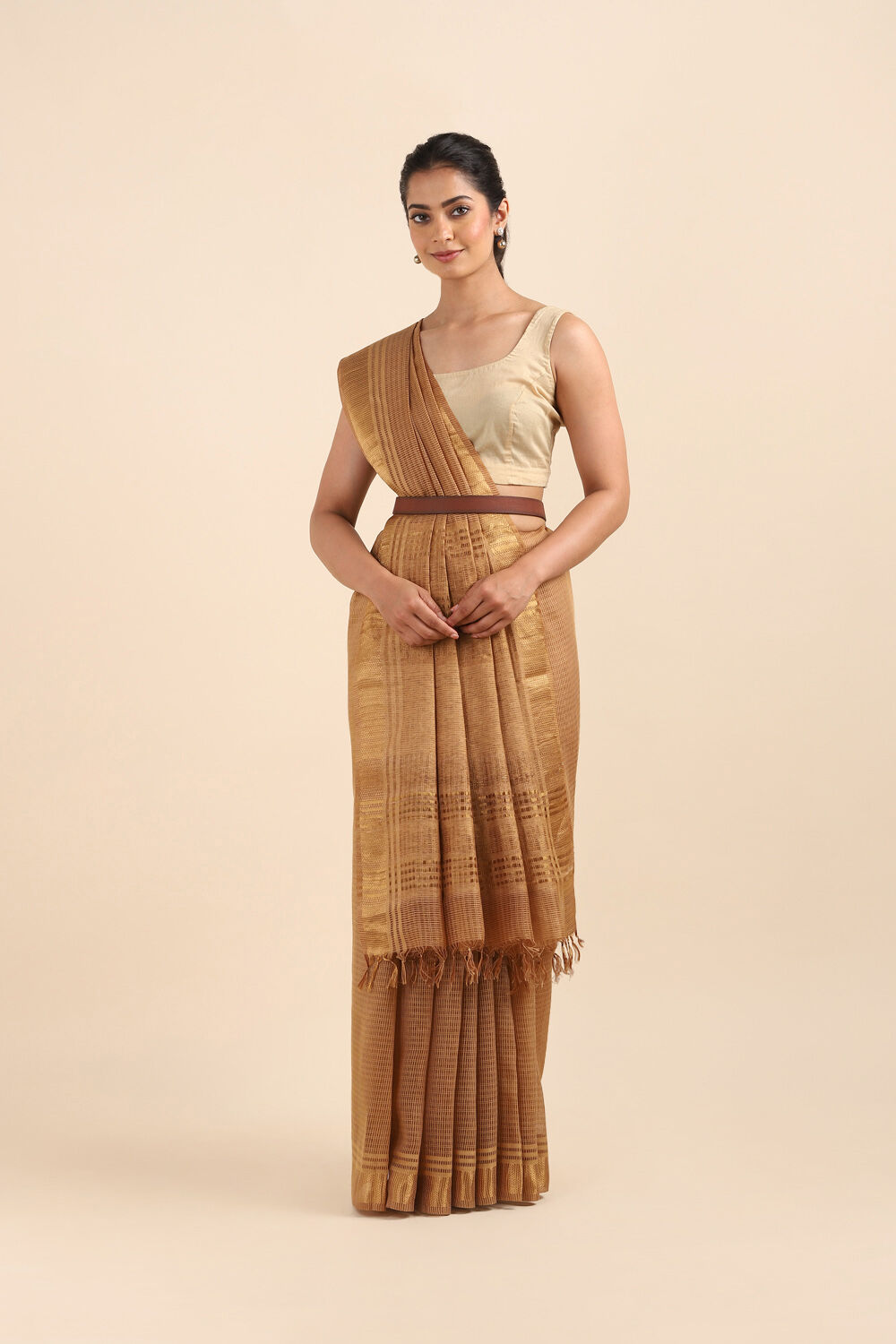Brown Pure Silk Woven Saree image number null