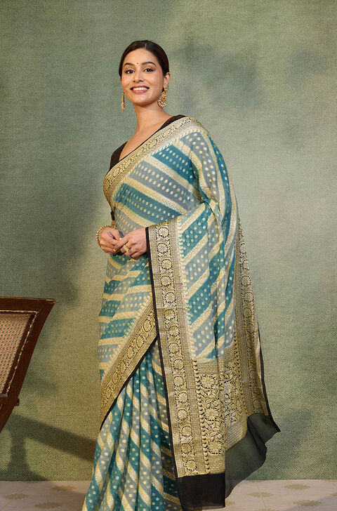 Blue Banaras Pure Silk Georgette Cutwork Saree