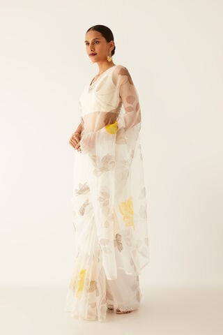 Off White Pure Organza Painted Saree thumbnail image number null