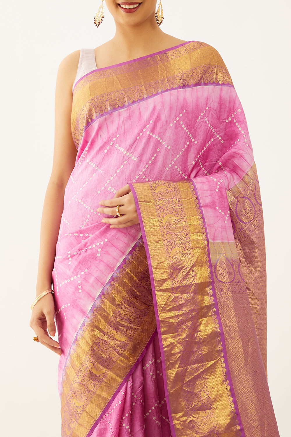 Light Pink Pure Silk Bandhani Saree image number null