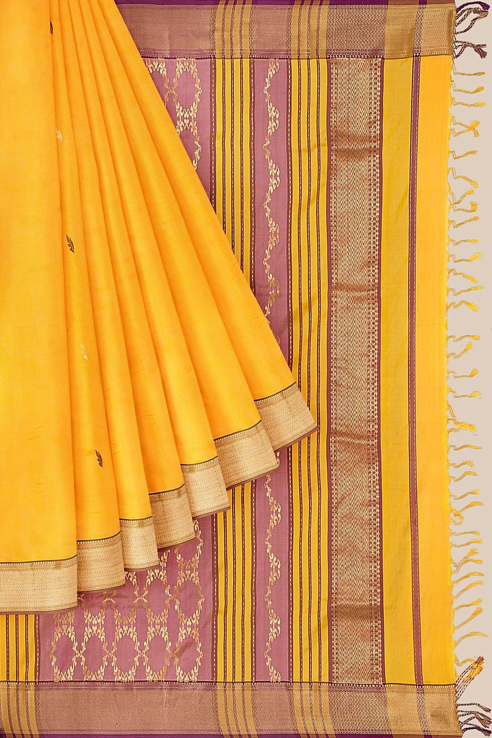 Yellow Pure Silk Maheswari Saree image number null