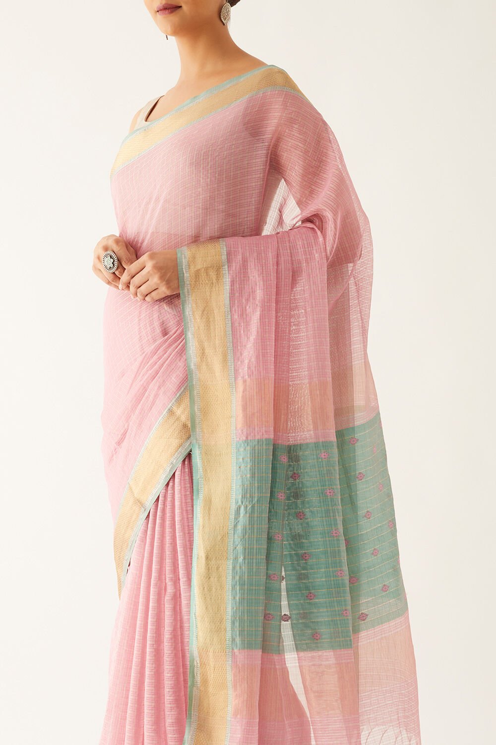 Pink Pure Cotton Tissue Maheshwari Saree image number null
