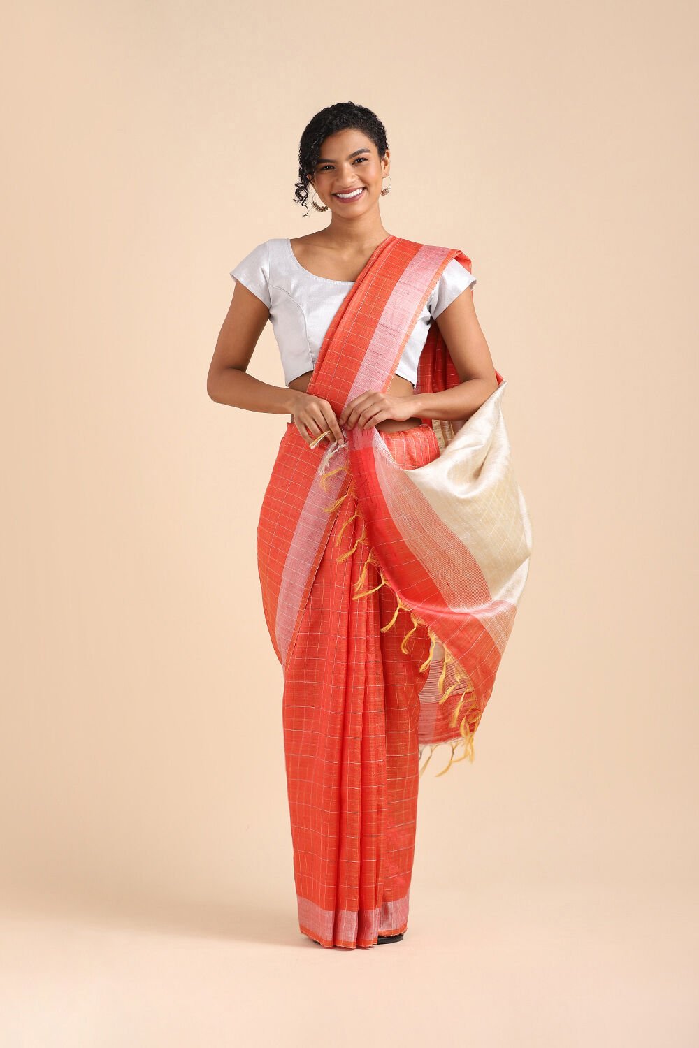 Light Orange Pure Tussar Silk Bhagalpuri Saree image number null