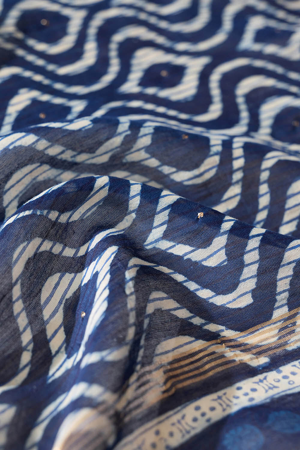 Blue Printed Mukaish Pure Silk Cotton Bagru Saree image number null