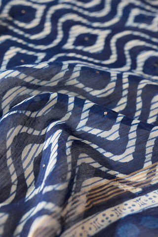 Blue Printed Mukaish Pure Silk Cotton Bagru Saree thumbnail image number null