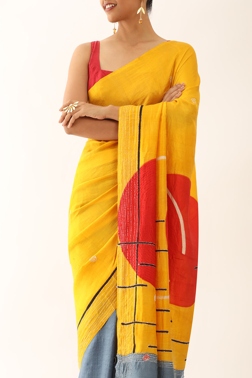 Yellow Murshidabad Pure Silk Hand Painted Saree image number null