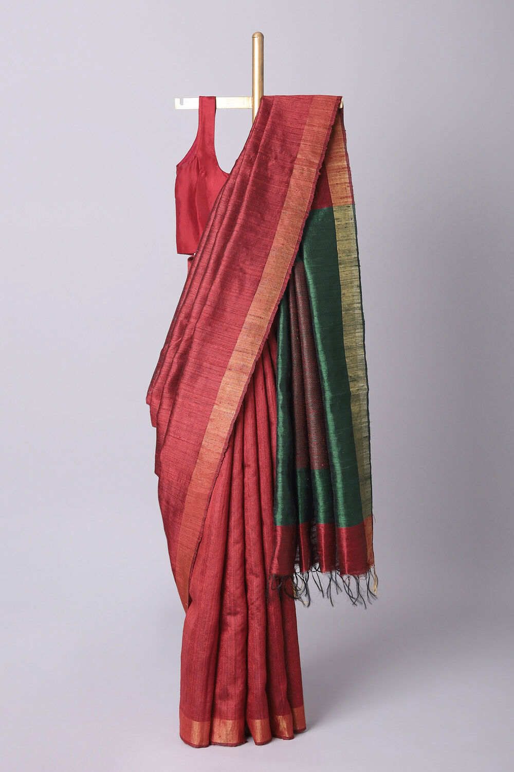 Dark Red Pure Khadi Silk Bhagalpuri Saree image number null