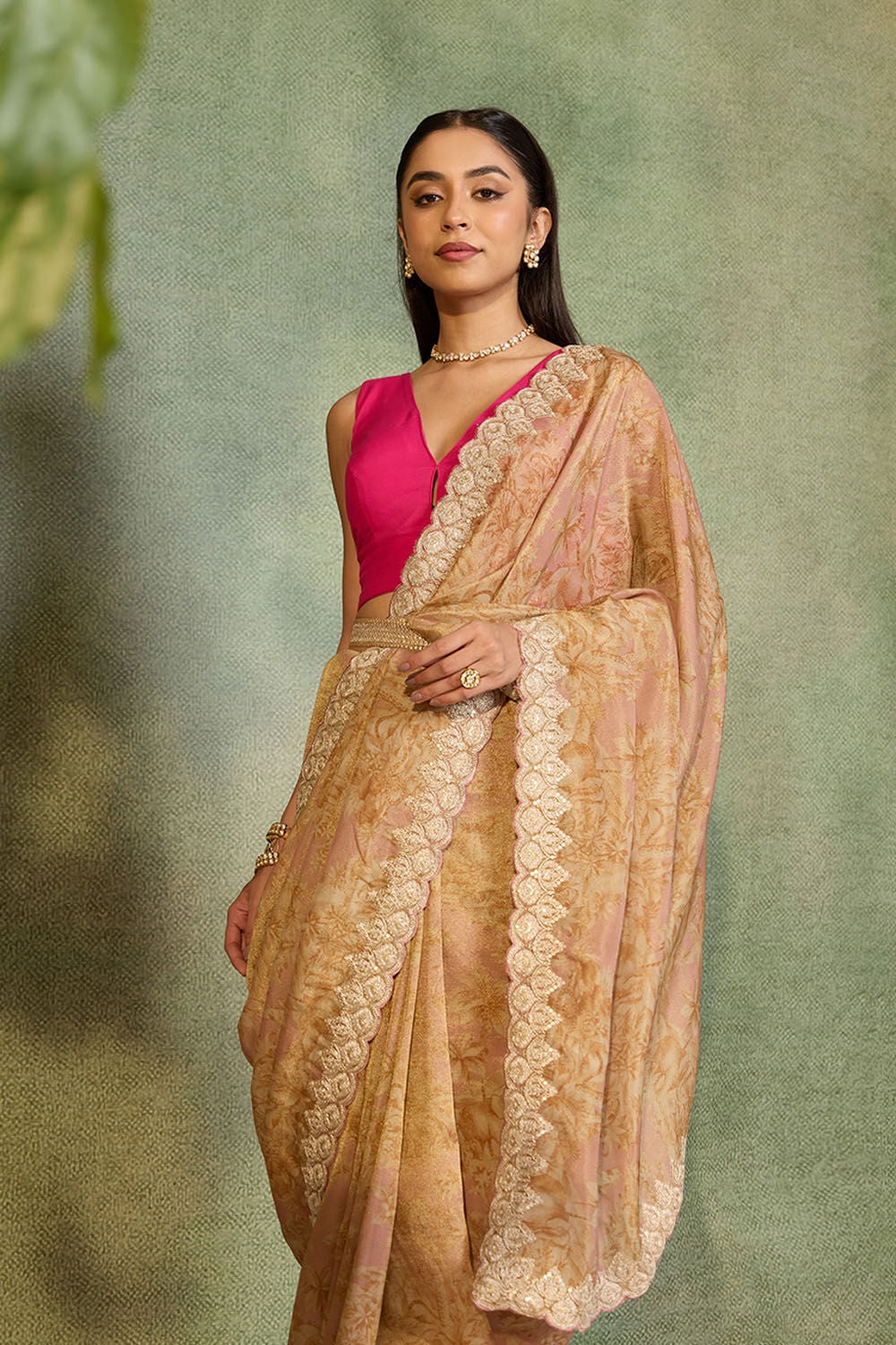 Light Pink Viscose Tissue Embroidered Saree image number null