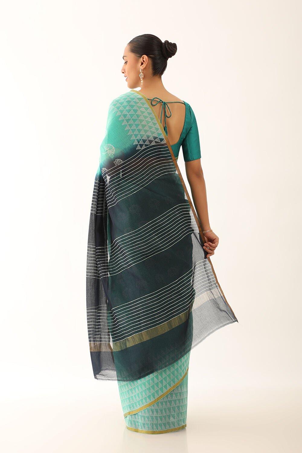 Blue Craft Pure Silk Kota Block Print Saree image number null