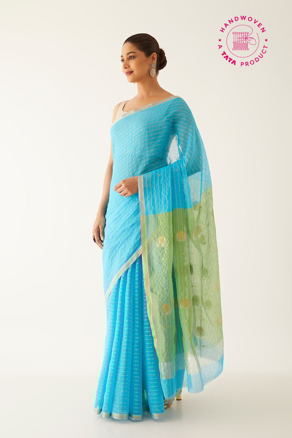 Blue Pure Silk Cotton Chanderi Saree image number null