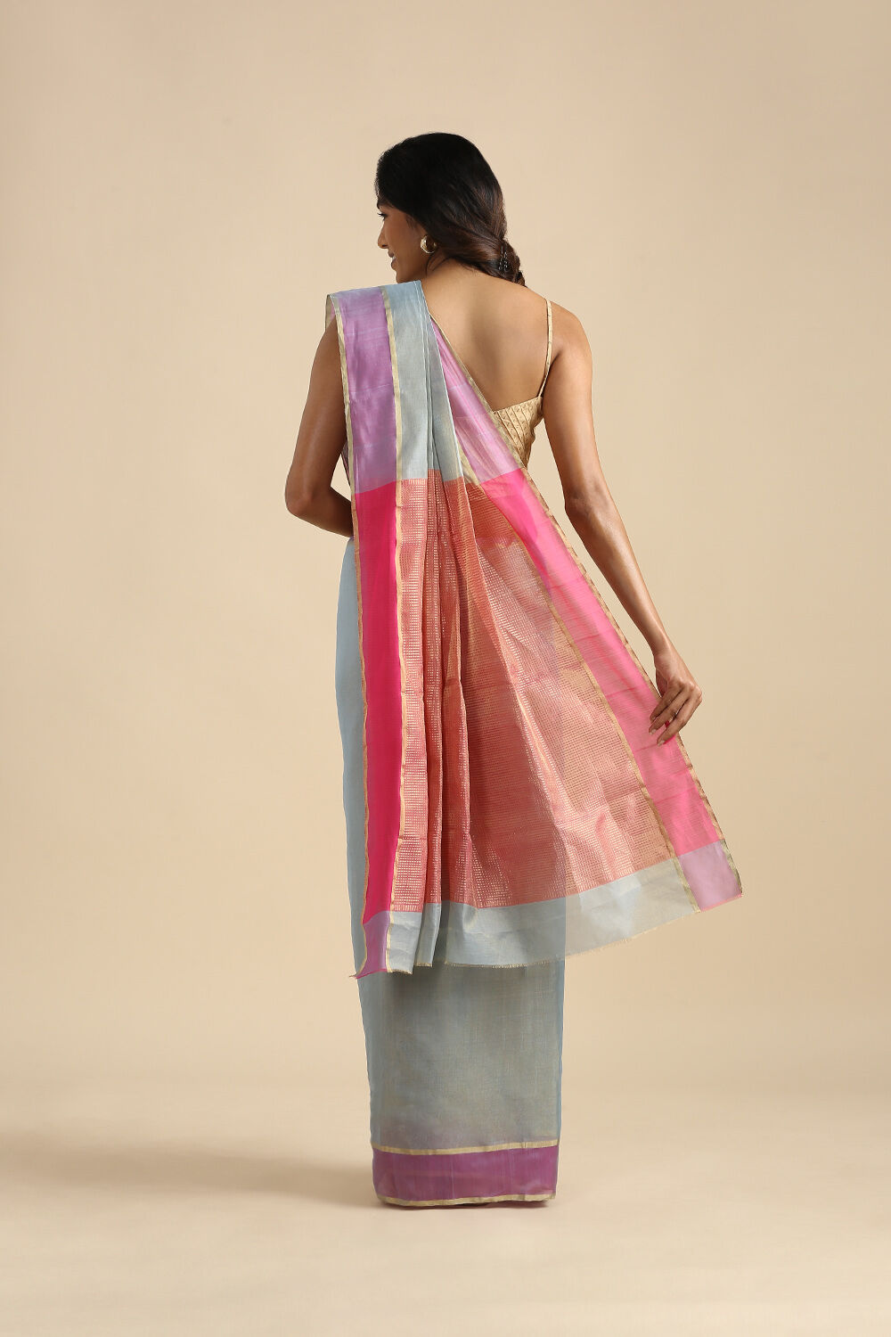 Light Blue Pure Cotton Tissue Chanderi Saree image number null