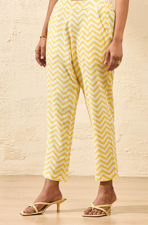 Light Yellow Screen Printed Pure Cotton Trouser