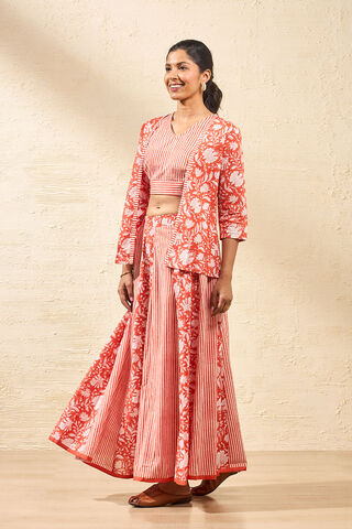 Orange Rajasthan Block Printed Pure Cotton Lehenga thumbnail image number null