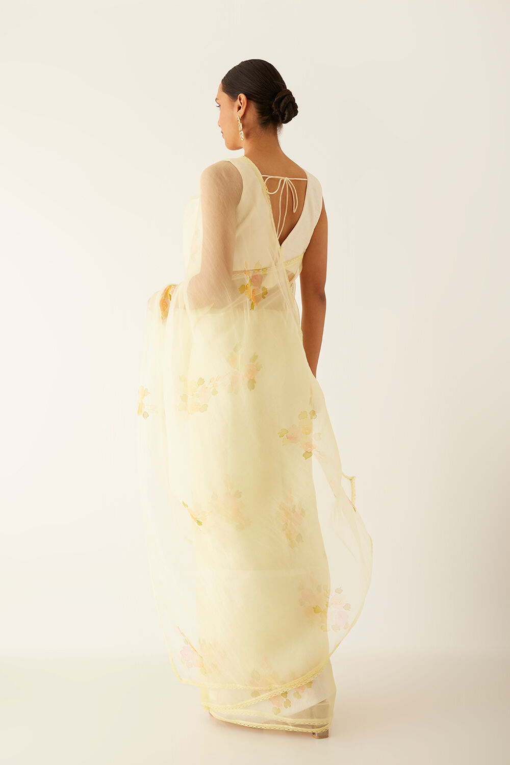Light Yellow Pure Organza Painted Saree image number null